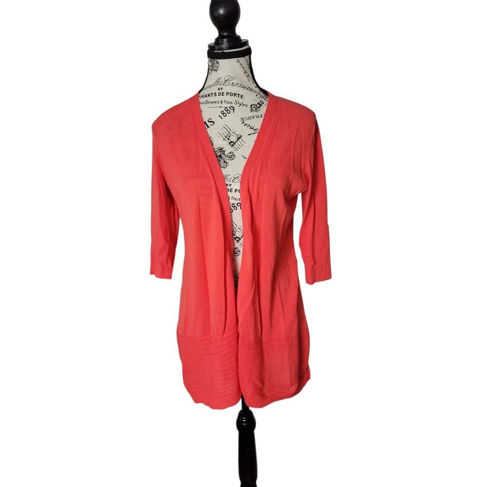 Chicos Womens XS Petite Coral Open Front Kimono Cardigan Lightweight Casual